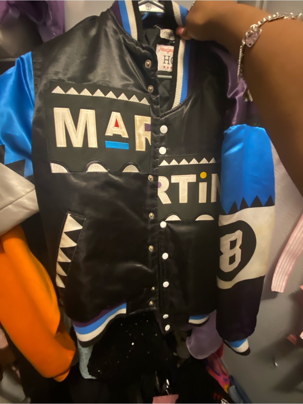 Colorblock Satin Bomber Jacket - Black/Blue